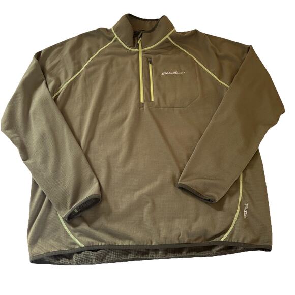 Eddie Bauer Men’s XL Fleece Lined Free Heat Green 1/4 Zip Shirt Thumb Holes - Picture 3 of 16